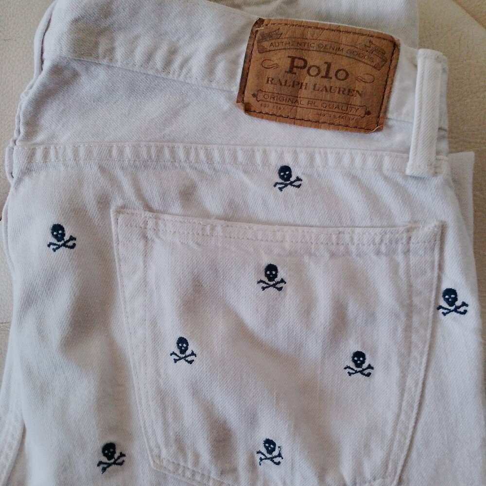 Ralph Lauren Polo Jeans white denim with blue skulls